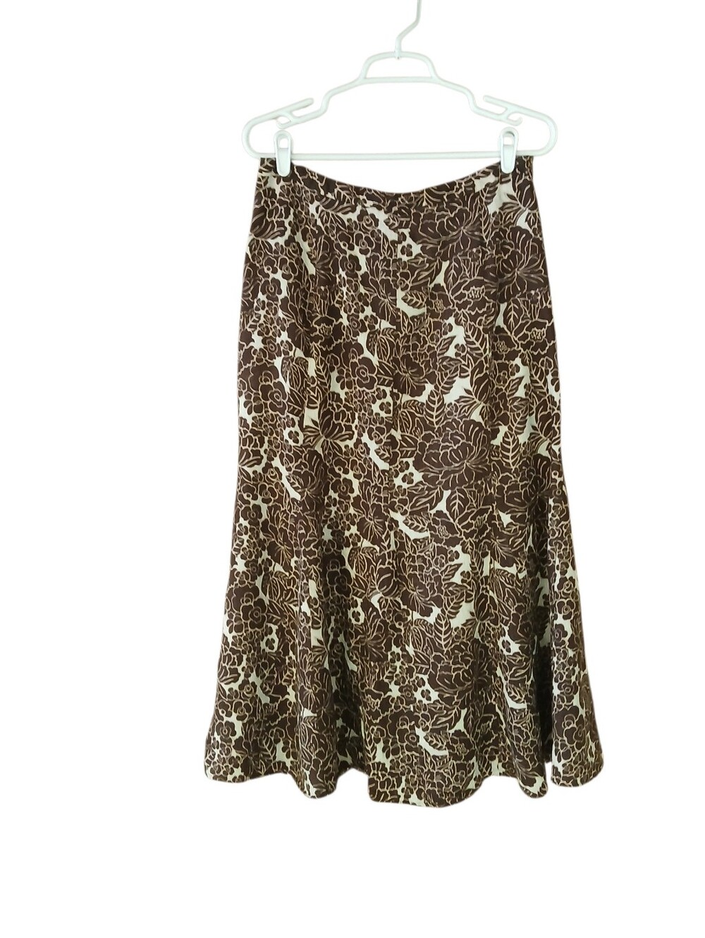 Charter Club Brown & Tan Floral Print A Line Linen Maxi Skirt Size 10
